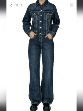 Zara Dark Indigo High-Rise Wide Leg Jeans Jumpsuit NWT M 🔥